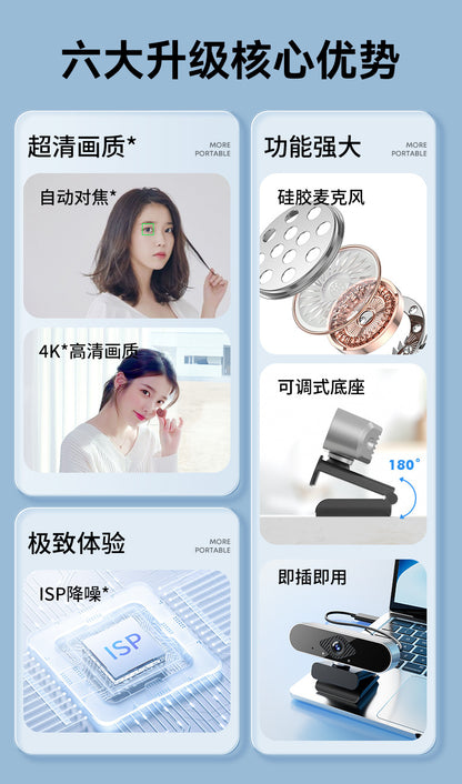 4K HD Computer Camera Driver-Free Home Desktop Internet Class Live External Notebook Camera Head